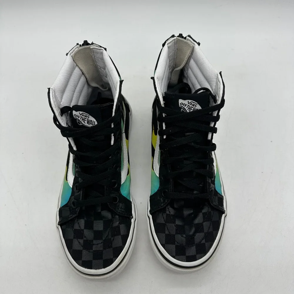 Vans 721454 Sk8‎ Hi Zip Kids Size 2.5 Youth Flame Checkered High Top Sneakers